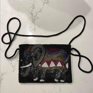 Small cross body bag black elephant with sequins